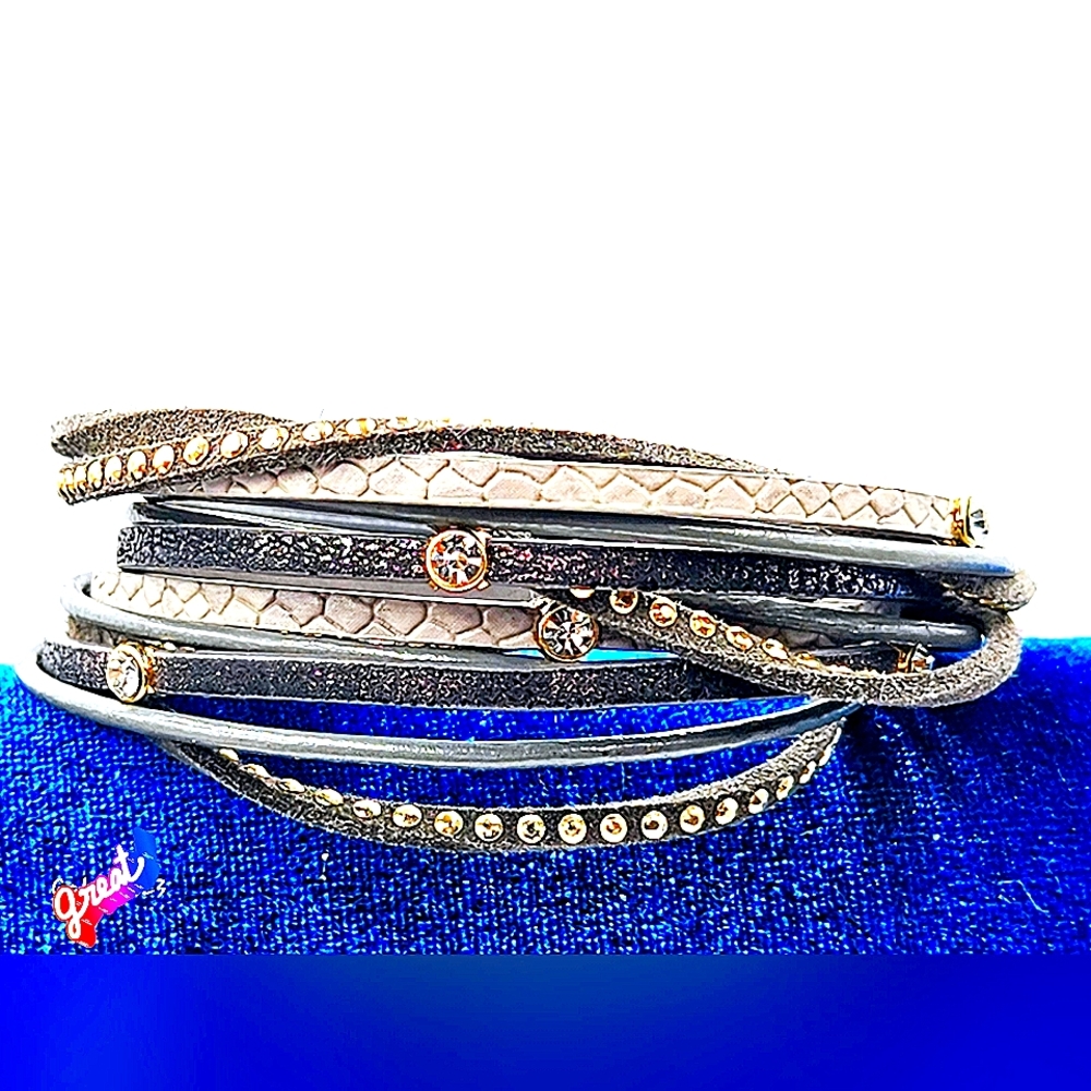 Saachi Leather Rhinestone Cuff - Picture 9 of 10